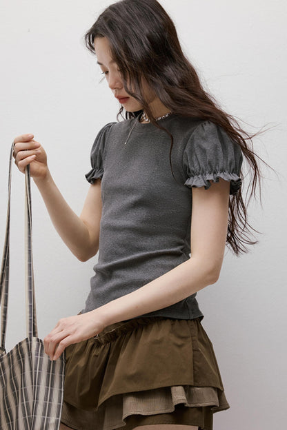 Dreamscape Stitched Brown Puffy Skirt