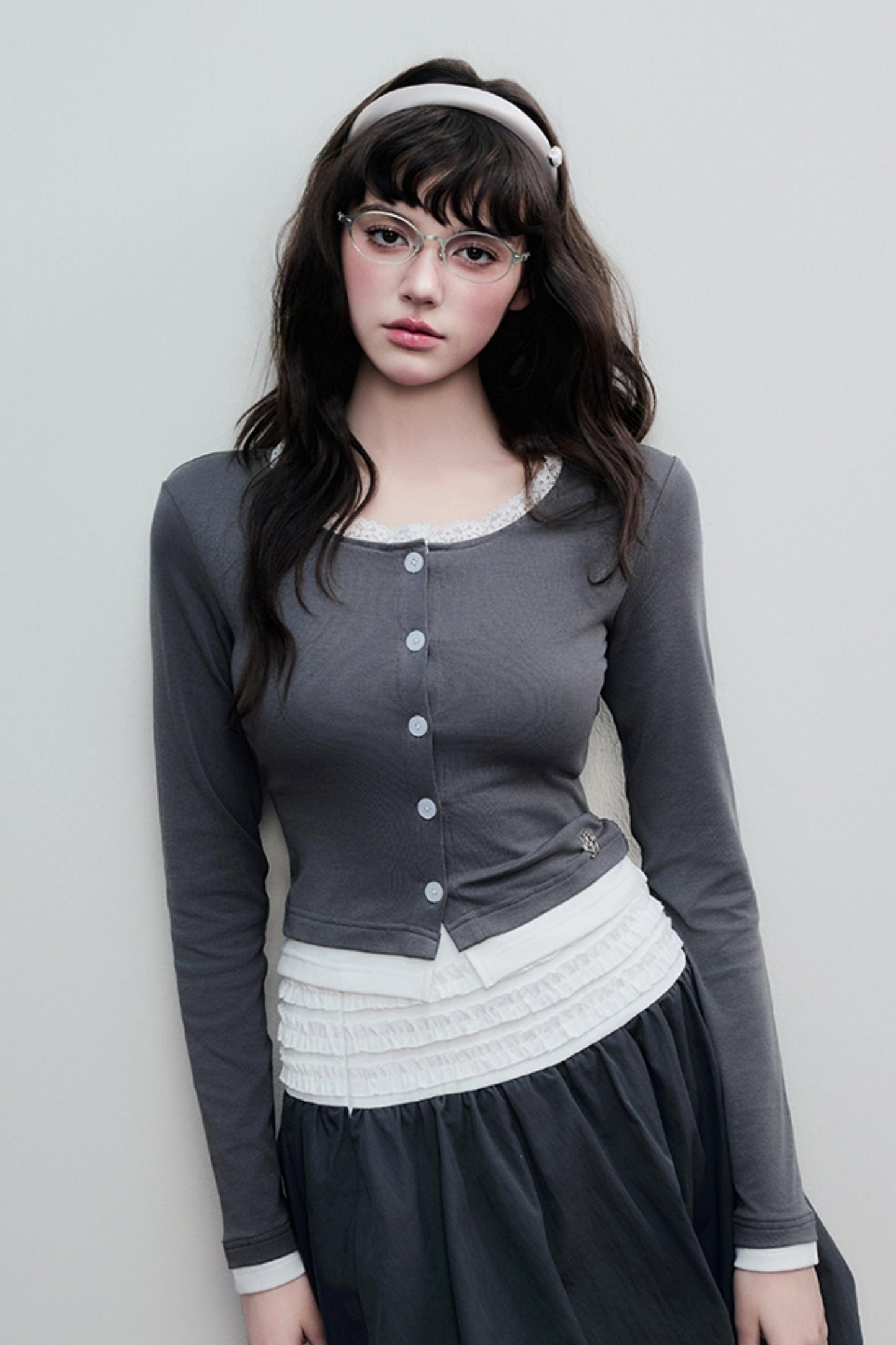 Gray Pleated Midi Skirt