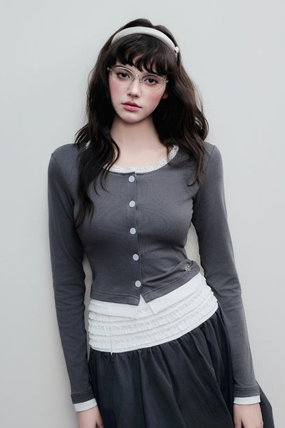 Gray Pleated Midi Skirt