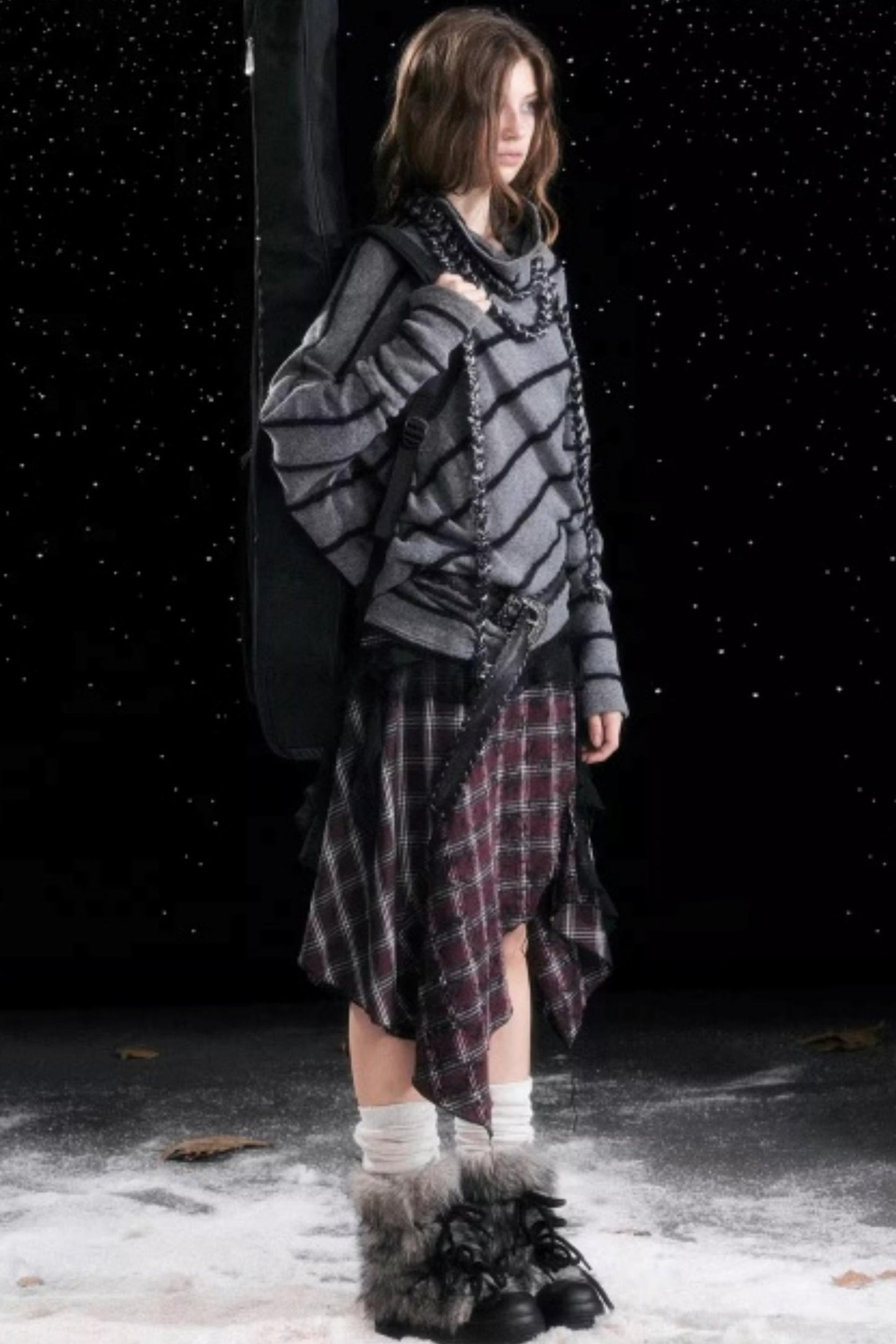 Diagonal Striped Batwing Sweater