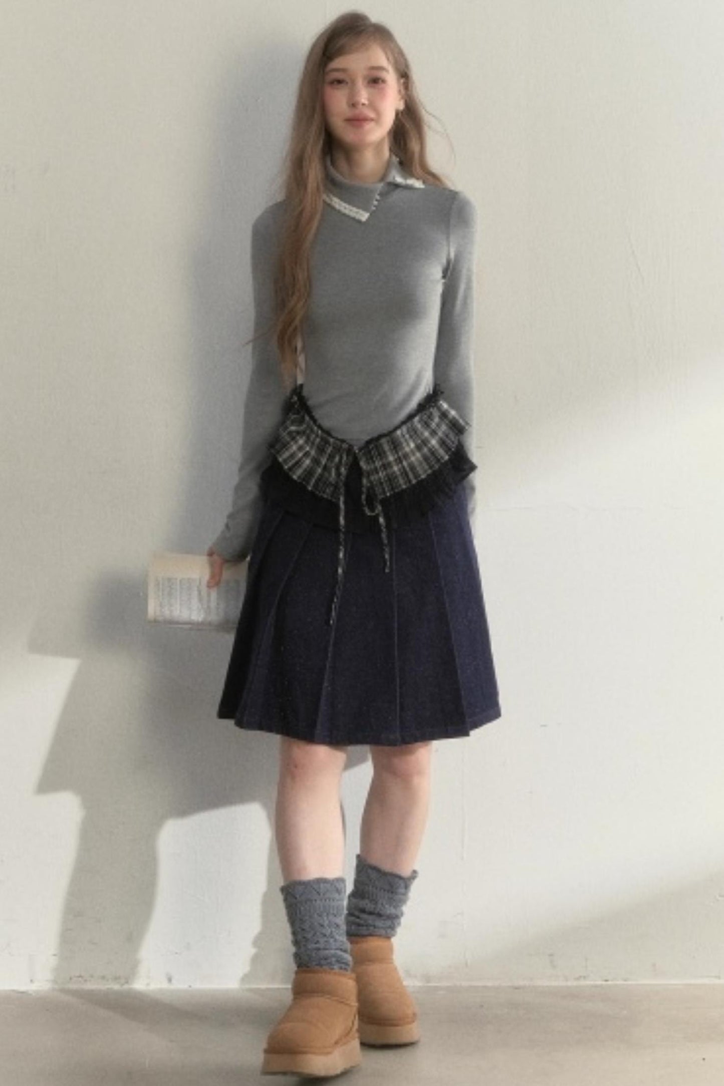 Layered Pleated Base Long Sleeve Top