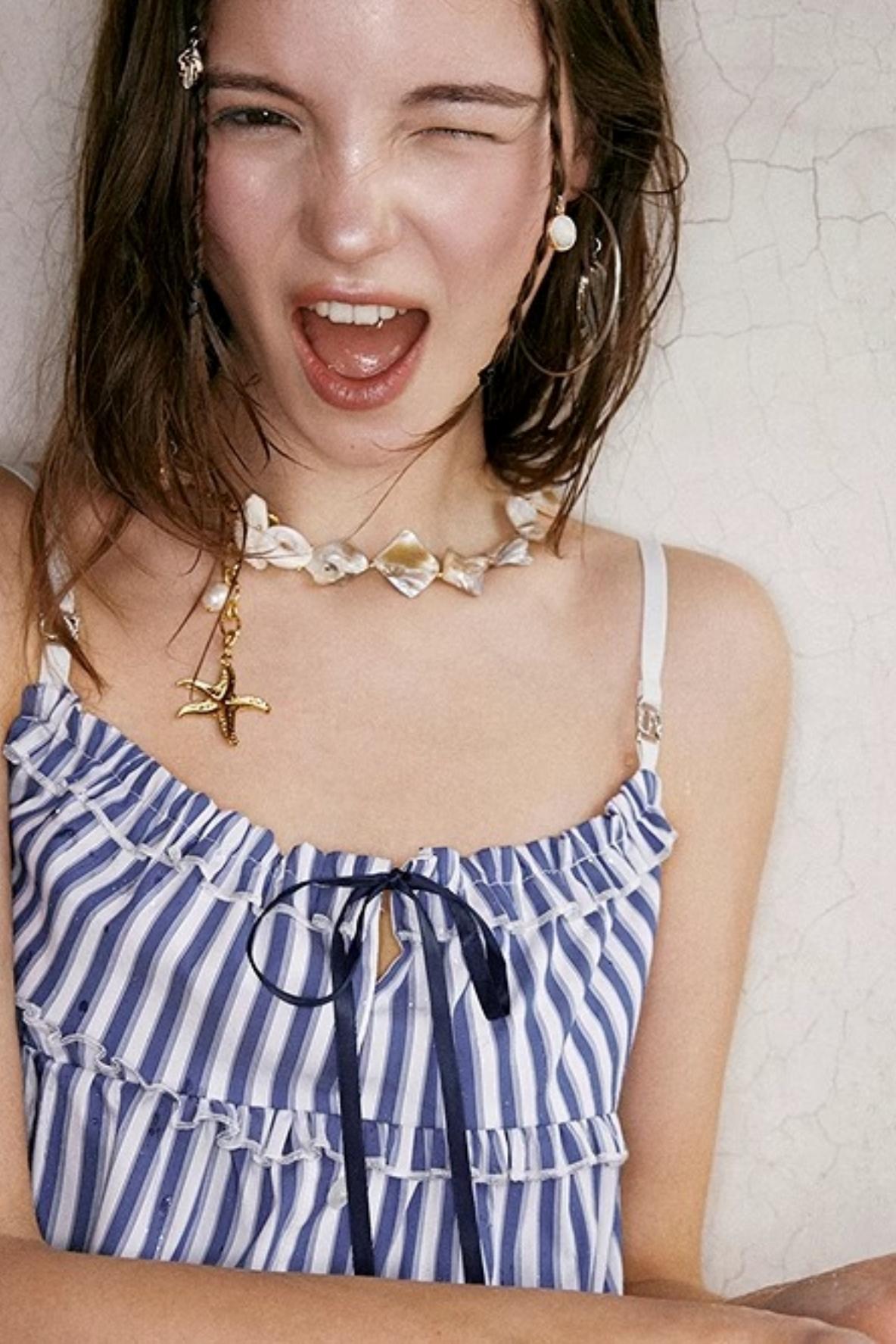 Blue Striped Ruffle A-Line Shorts Set-Up