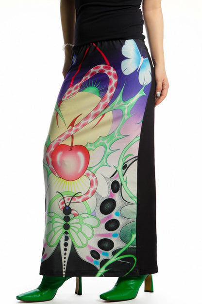 Reversible Print Stretch Casual Maxi Skirt