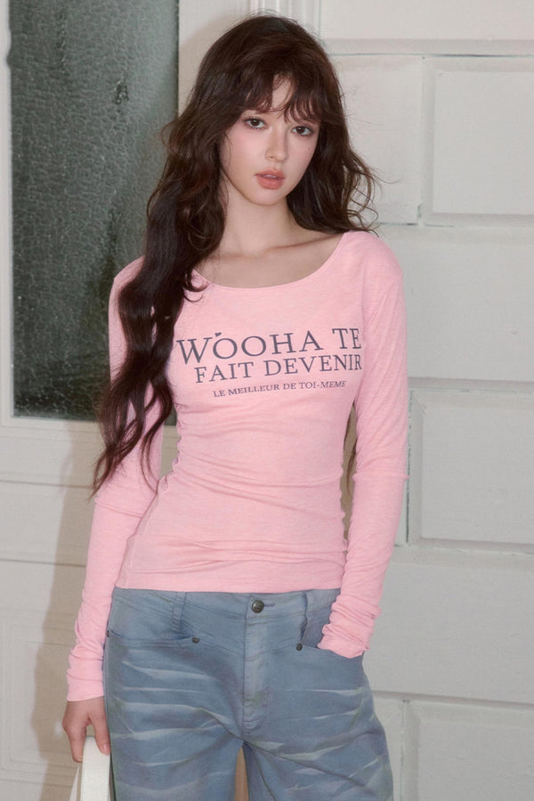 Letter Print Long Sleeve Slim Top