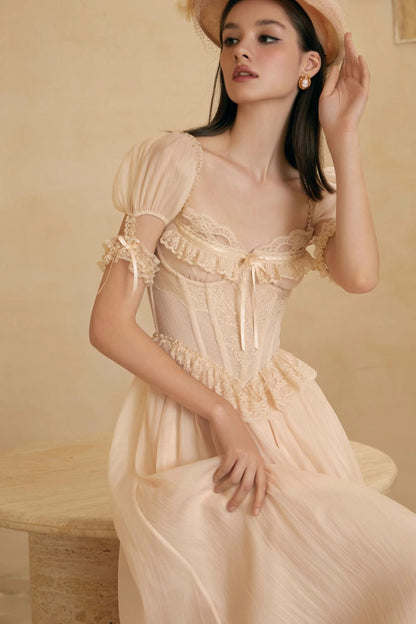 French Champagne Lace Corset Dress Set