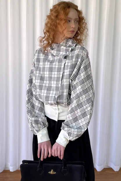 Checkered Pleated Collar Shirt