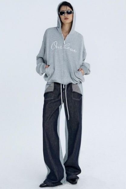 Color-Blocked Denim Sweatpants