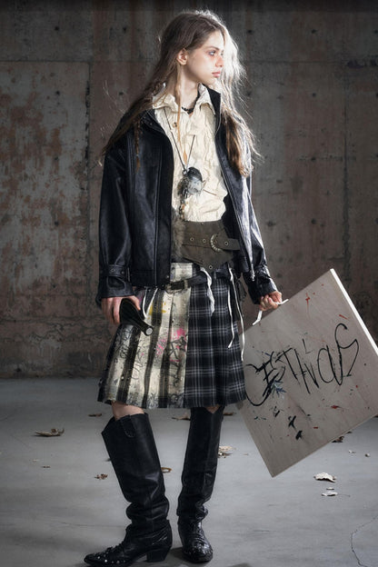 Black Textured Leather Jacket