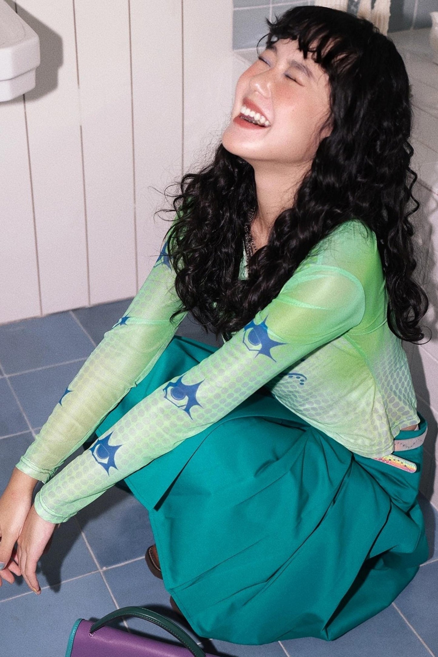 Mesh Slim Long-Sleeved Top