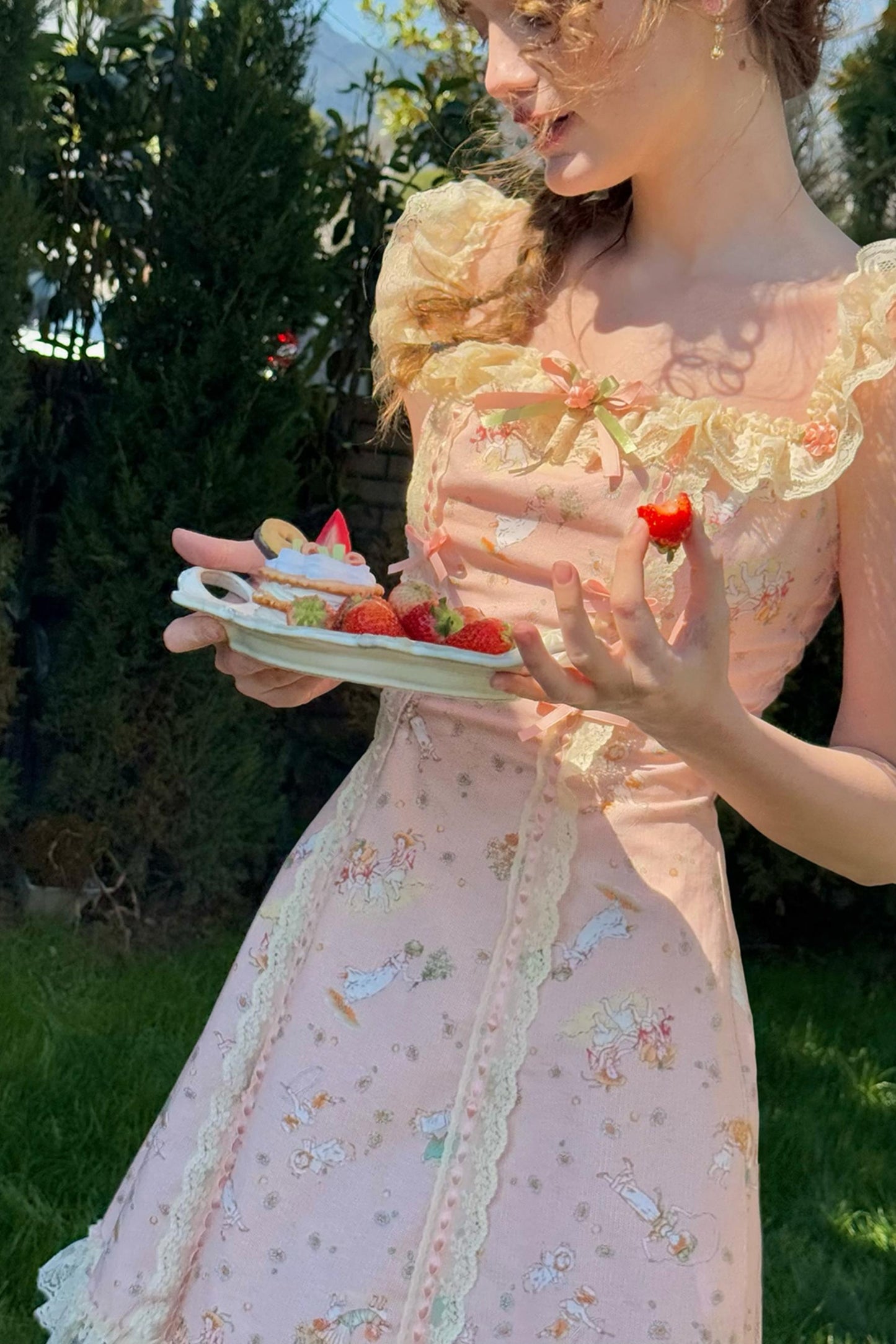 Pink Almond Lace Halter Dress