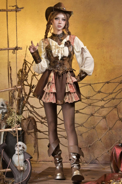 Steampunk Lace Patchwork Dress Set-Up