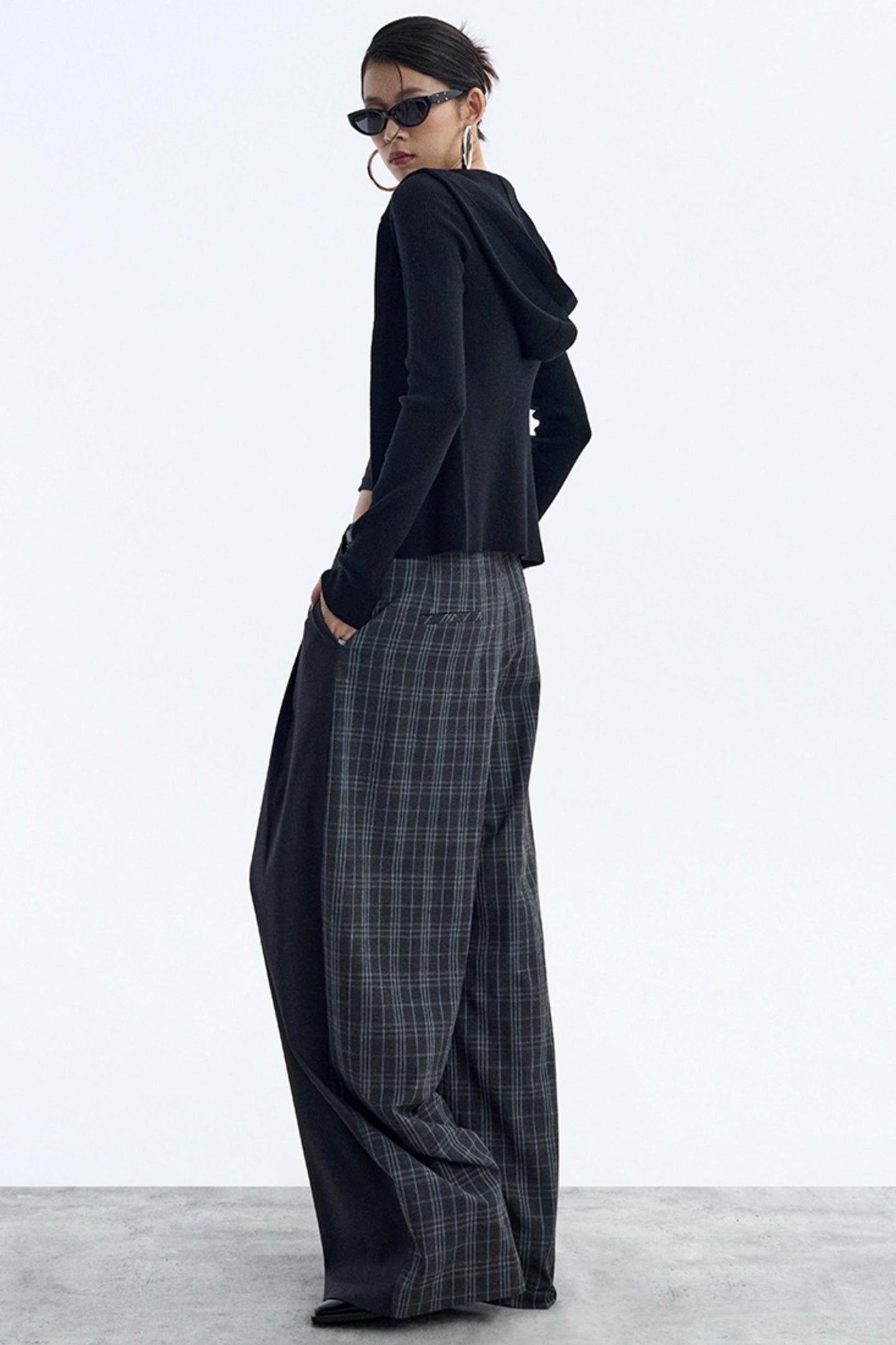 Irregular Plaid Wide-Leg Pants