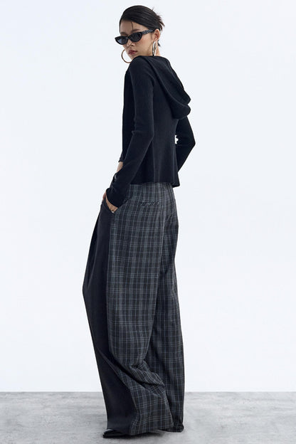 Irregular Plaid Wide-Leg Pants