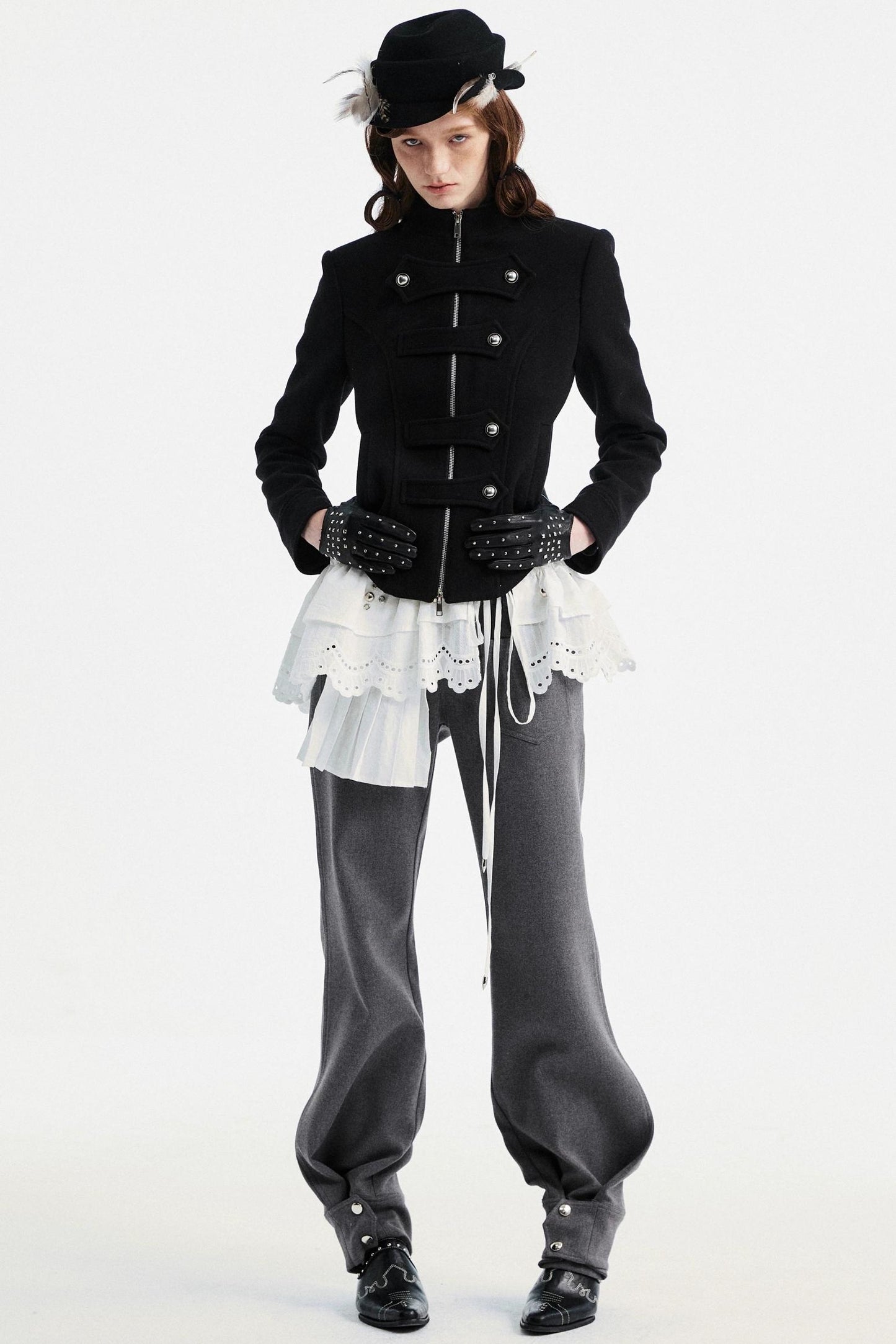 Gray Tapered Flared Pants