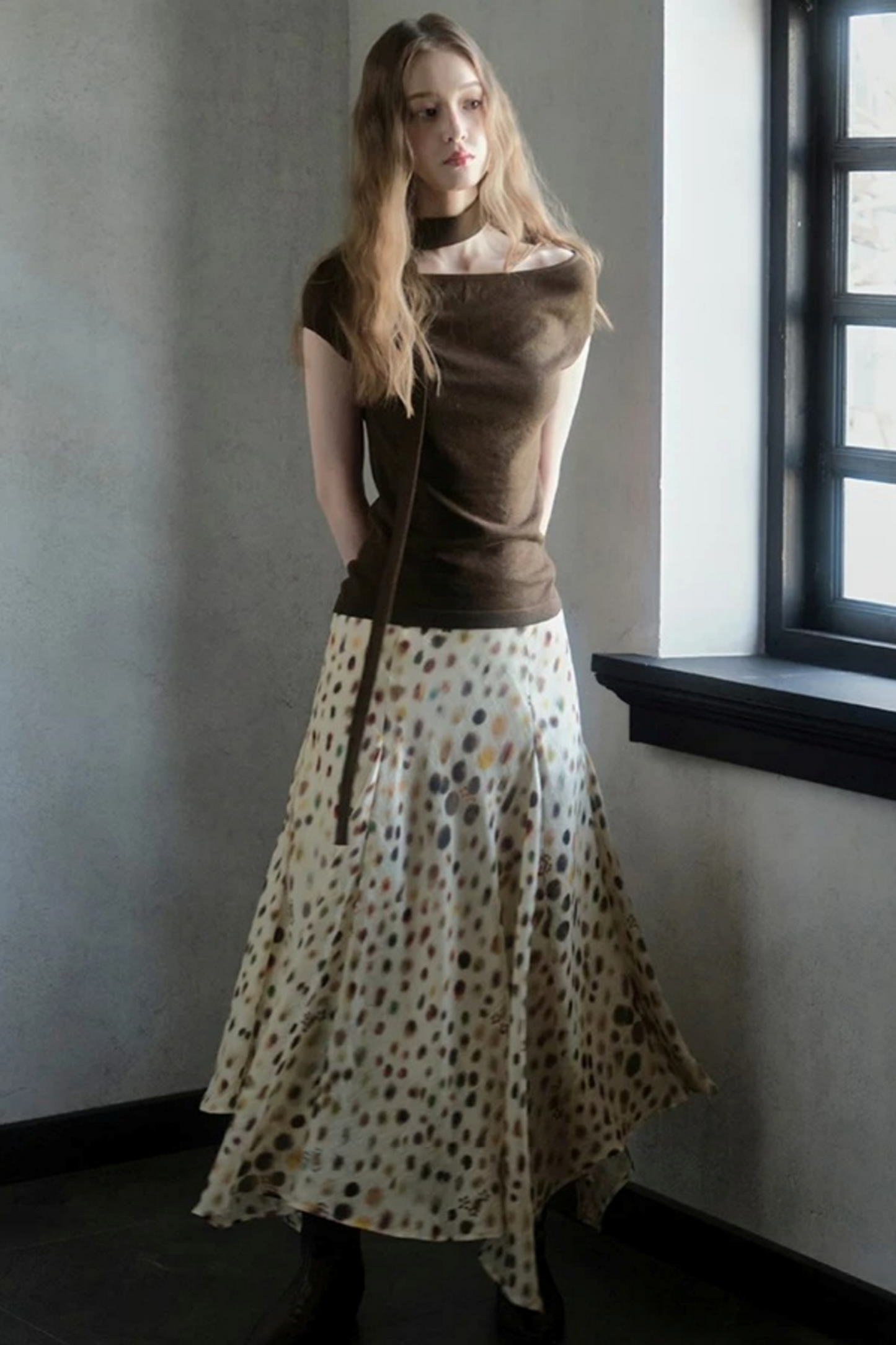 Artistic Polka Dot Asymmetrical Skirt