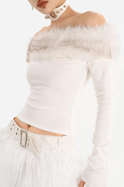 Milk Fur Off-Shoulder Top Set-Up