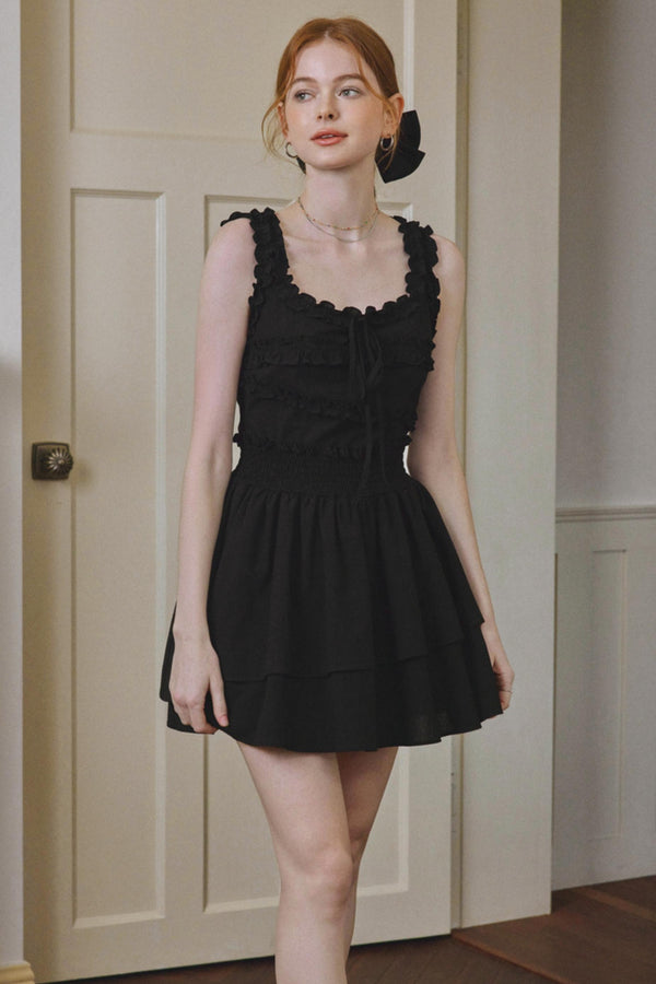 Black Ruffle A-Line Dress