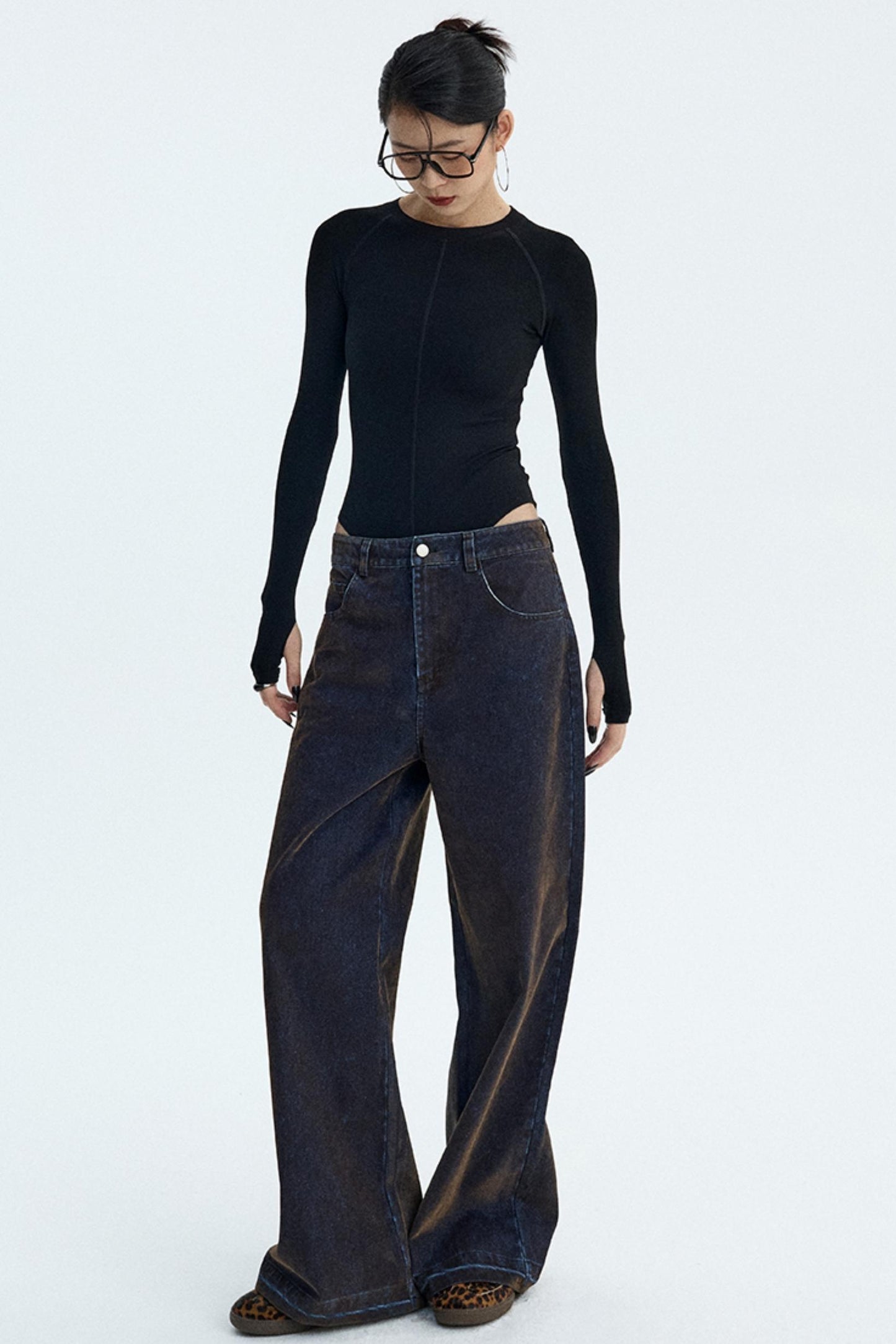 Gray and Black Knit Bodysuit