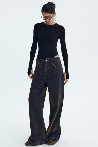 Gray and Black Knit Bodysuit