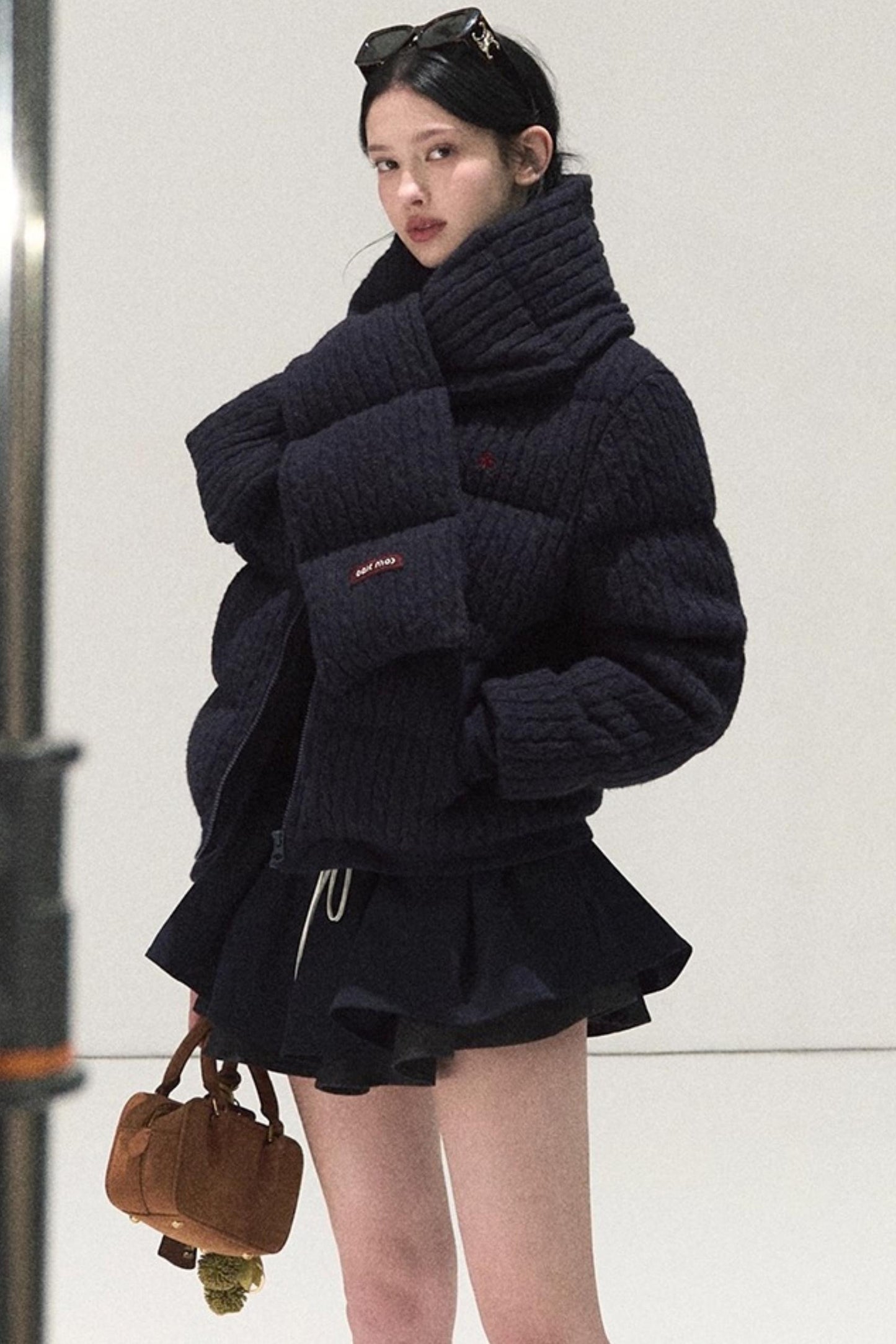 Plaid Color-Blocked Puffy Skirt