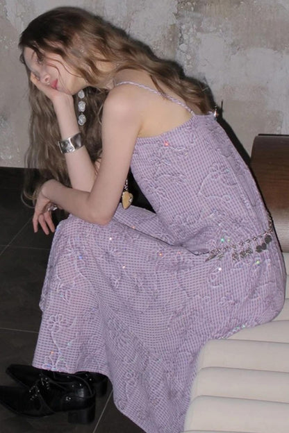 Sequin Embroidered Plaid Dress