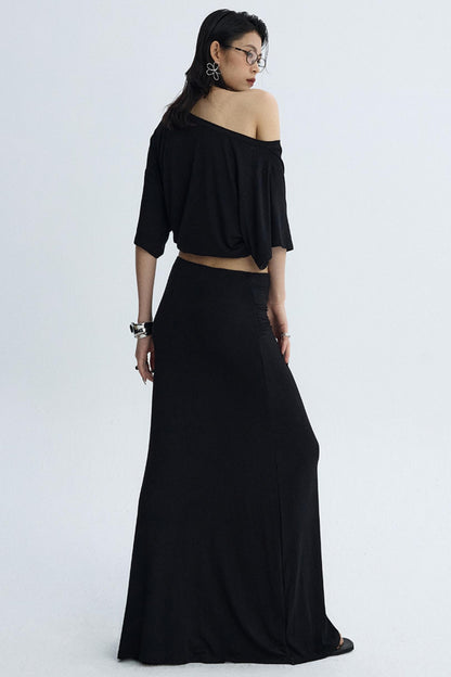 Black Draped Maxi Skirt
