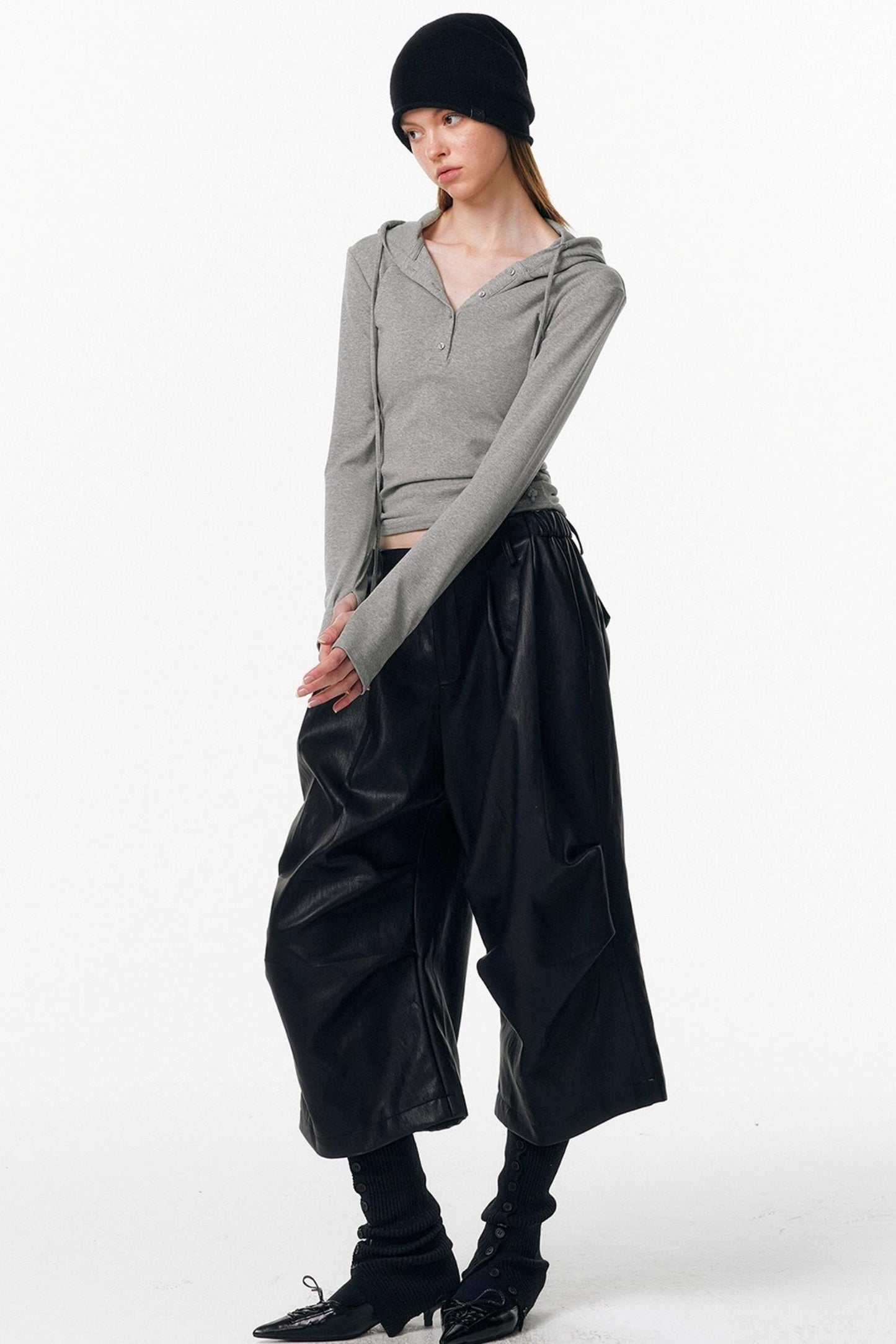 Irregular Pleated Leather Pants
