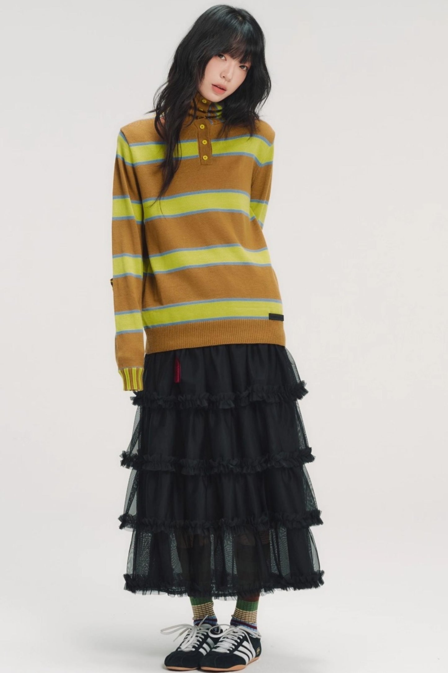 Color-Blocked Striped Knit Sweater