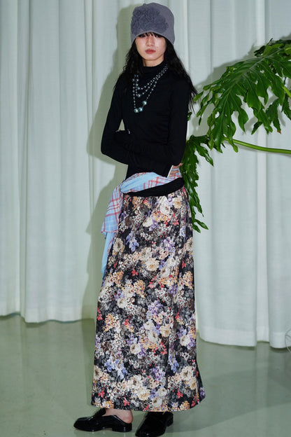 Gold Floral Pleated Skirt