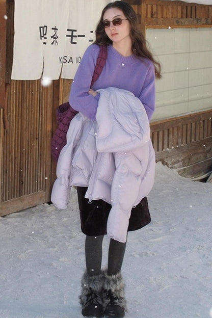 Mint Violet Slanted Hem Sweater