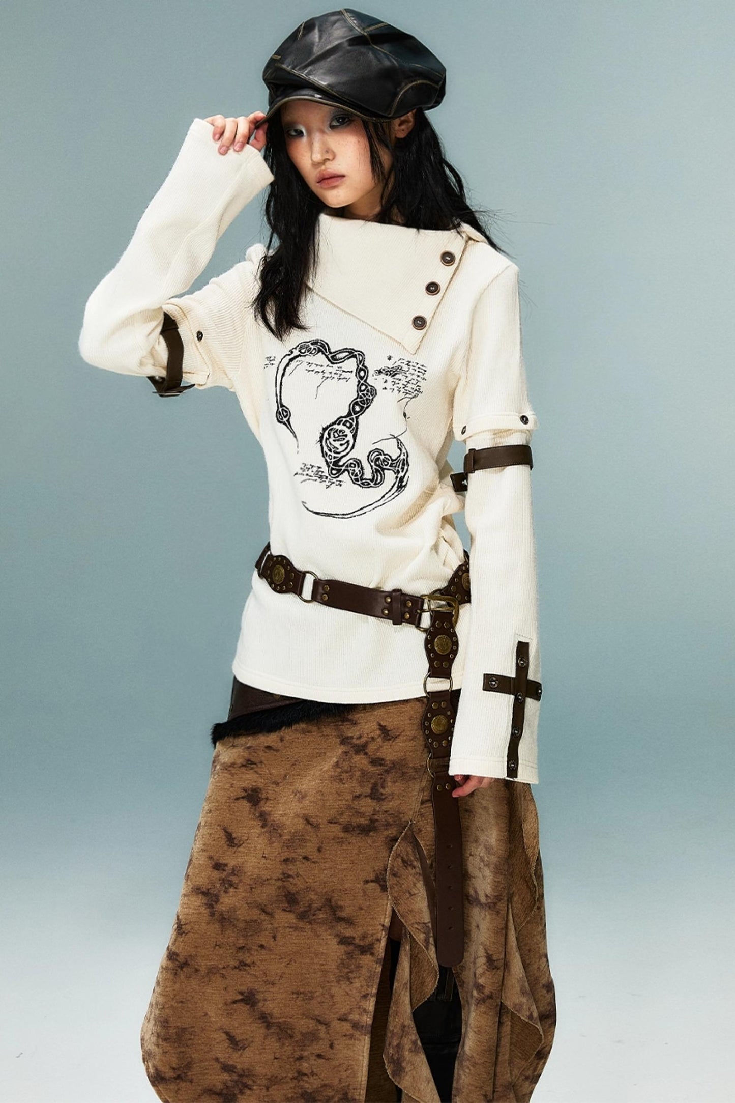 Vintage Detachable Sleeve Cross Knit Top