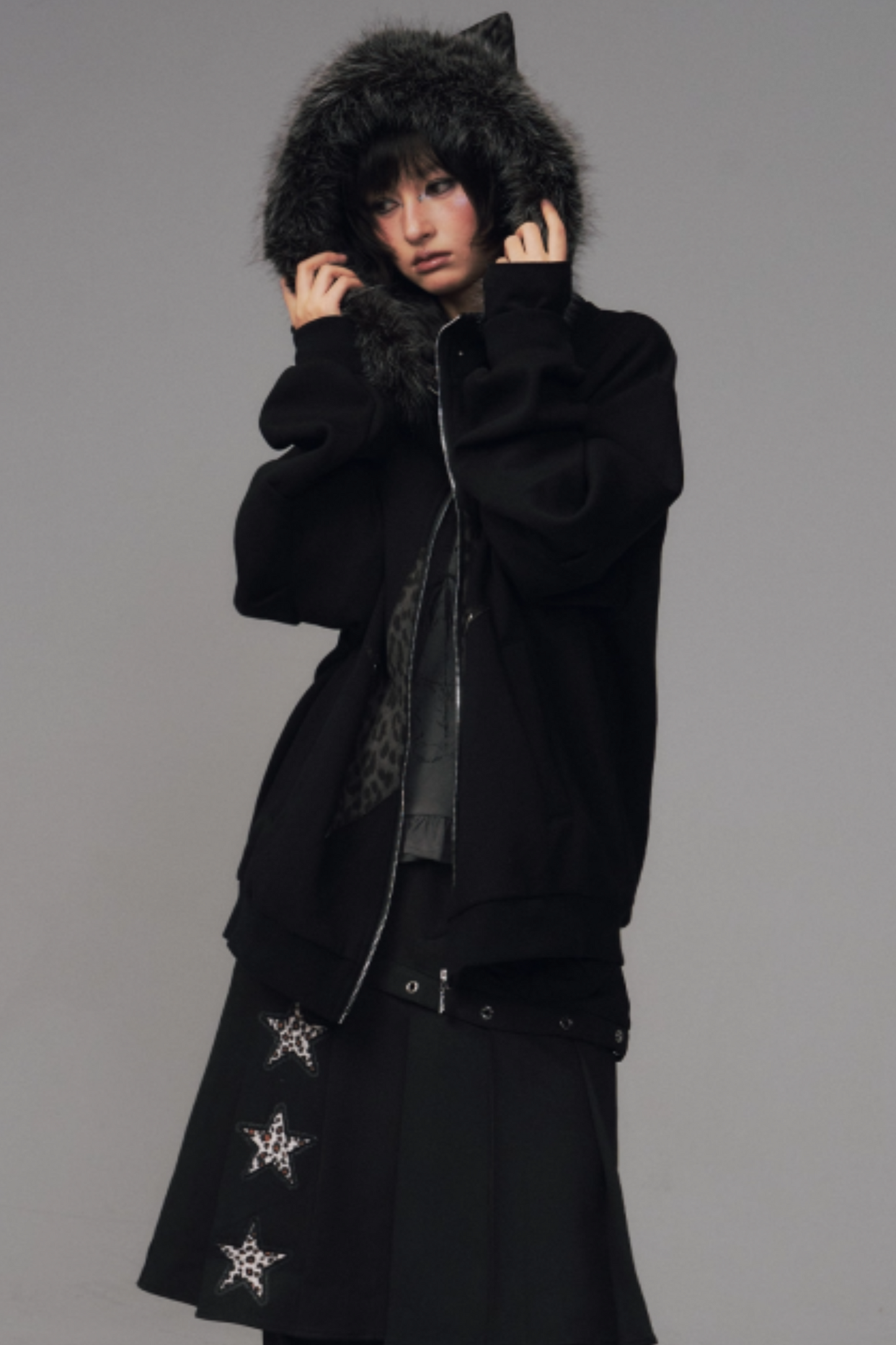 Cat-Ear Leopard Hooded Jacket