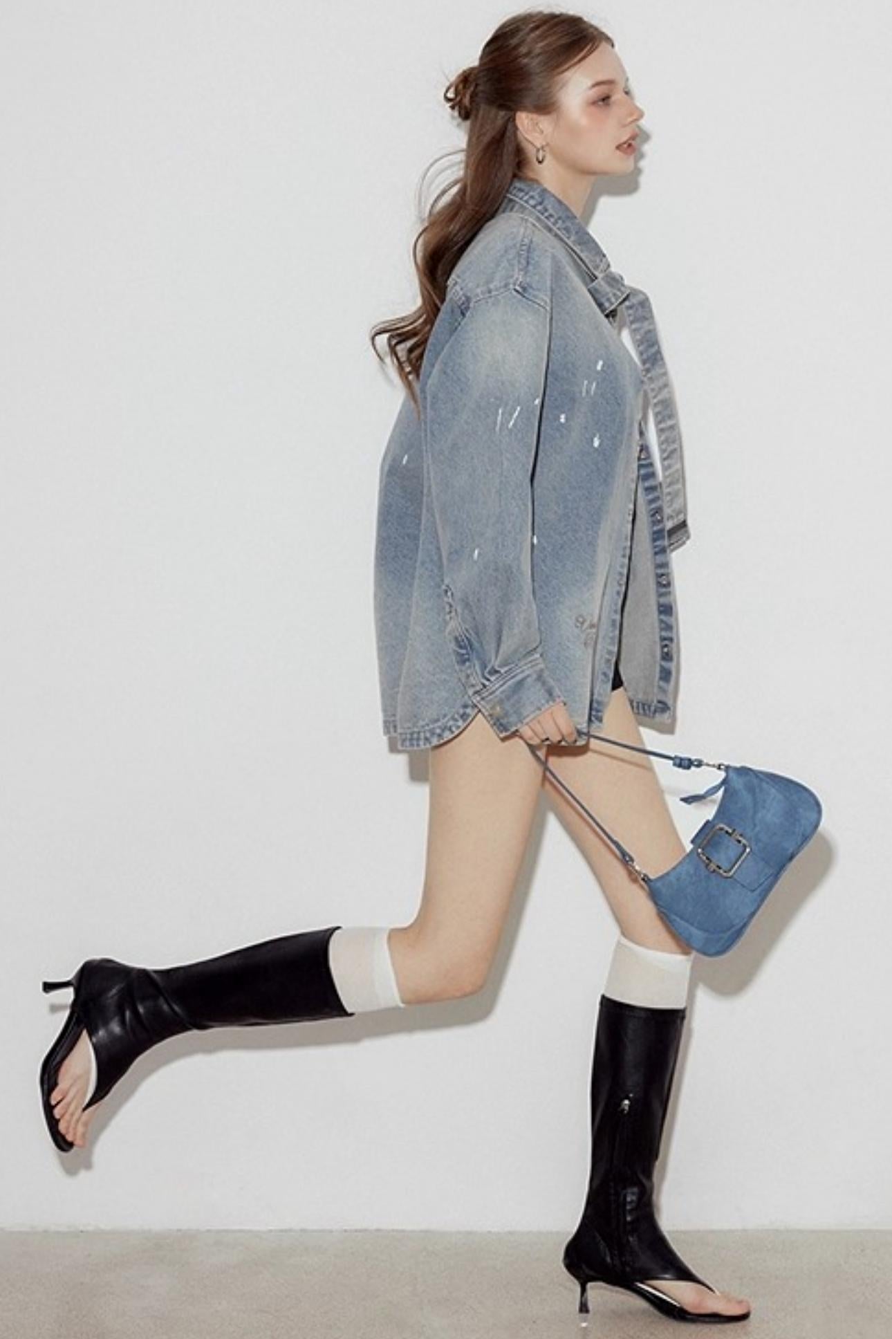 Washed Distressed Loose Denim Jacket