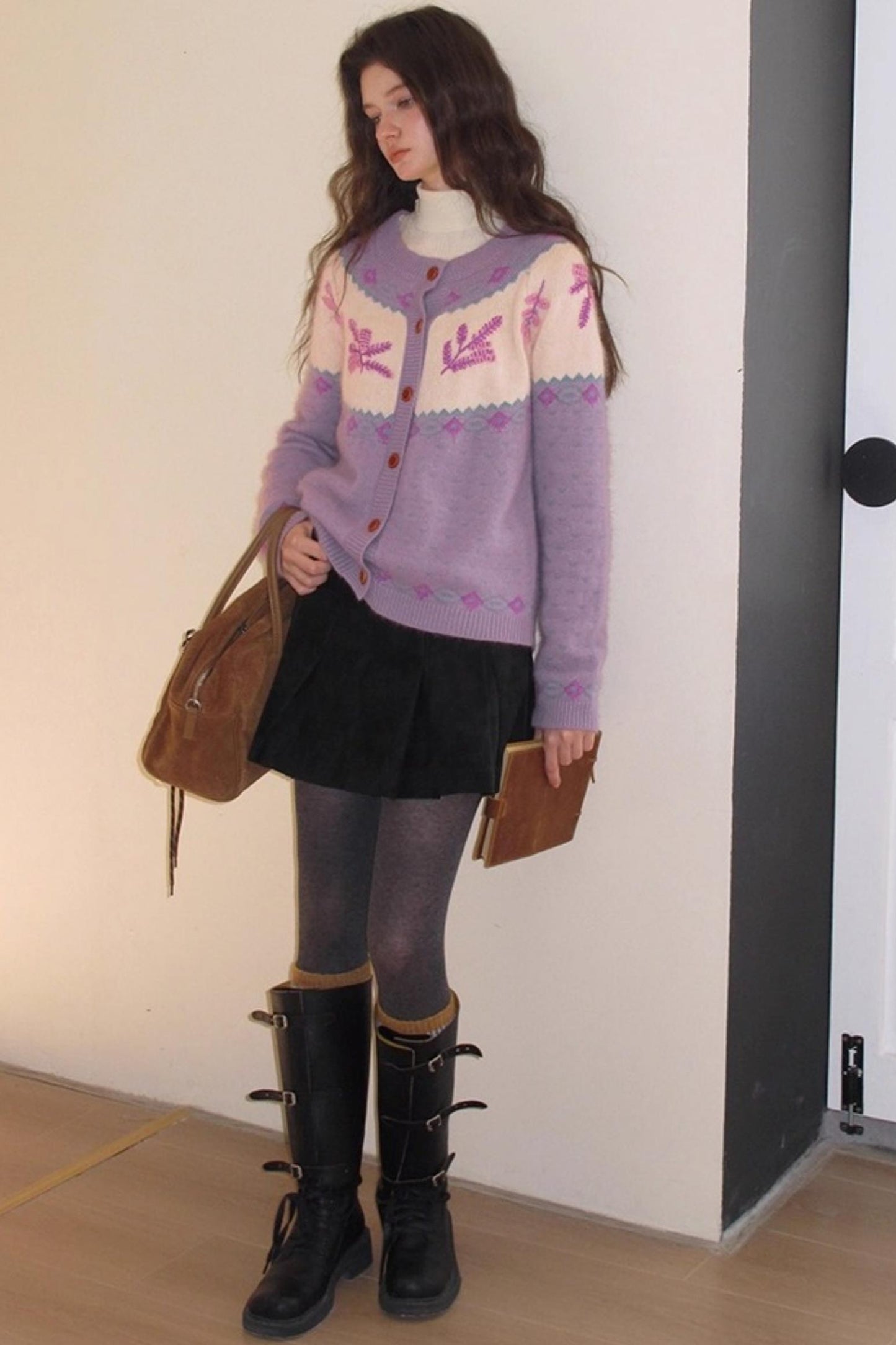 Vintage Distressed Leather Pleated Skirt