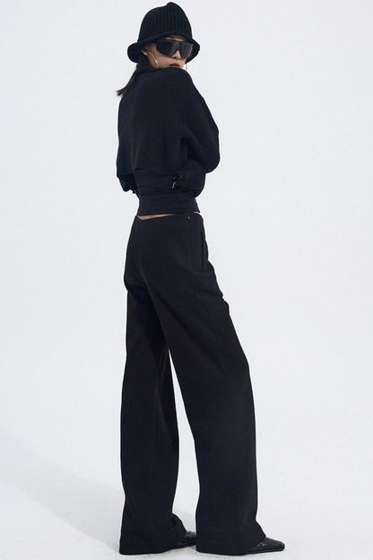 Solid V-Waist Fleece Pants