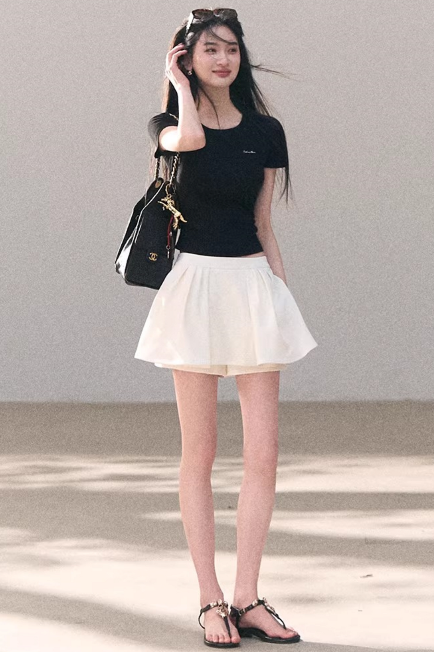 Contrast Embroidered Ruched Top