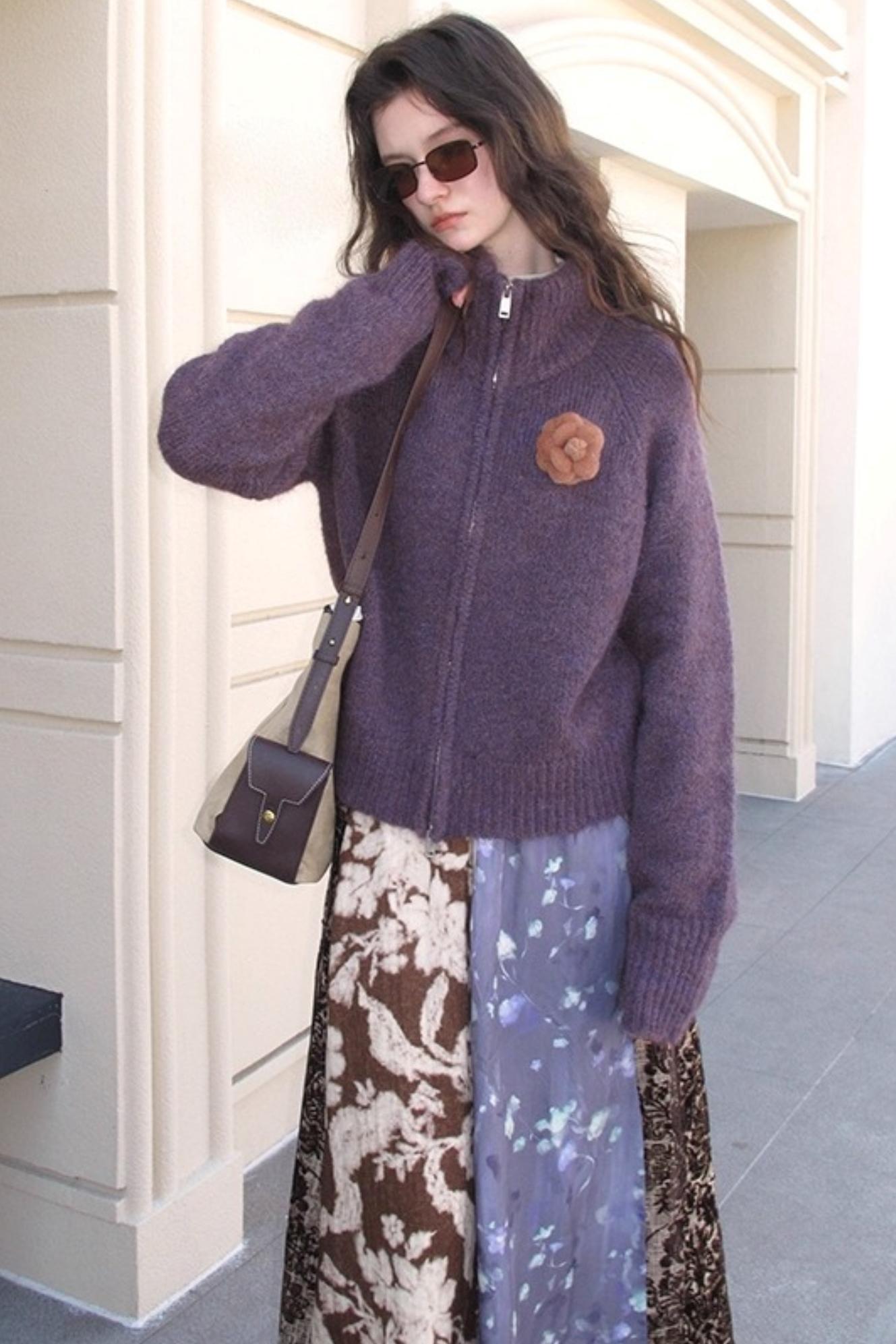 Retro Jacquard Taro Purple Skirt