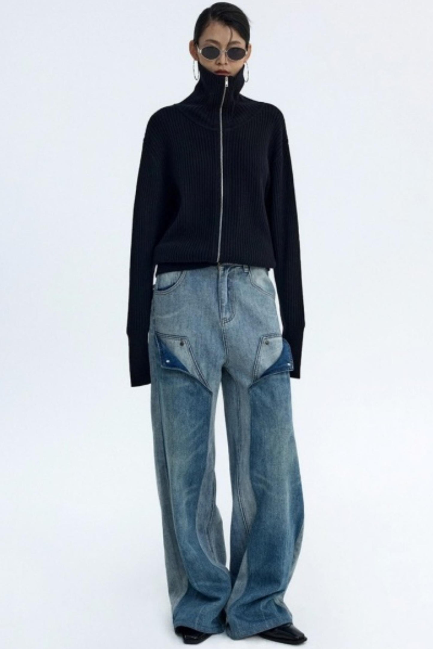 Slim Fit High-Neck Knit Cardigan