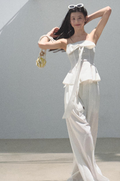 Eternal River Linen Bandeau Top & Wide-Leg Trousers Set-Up