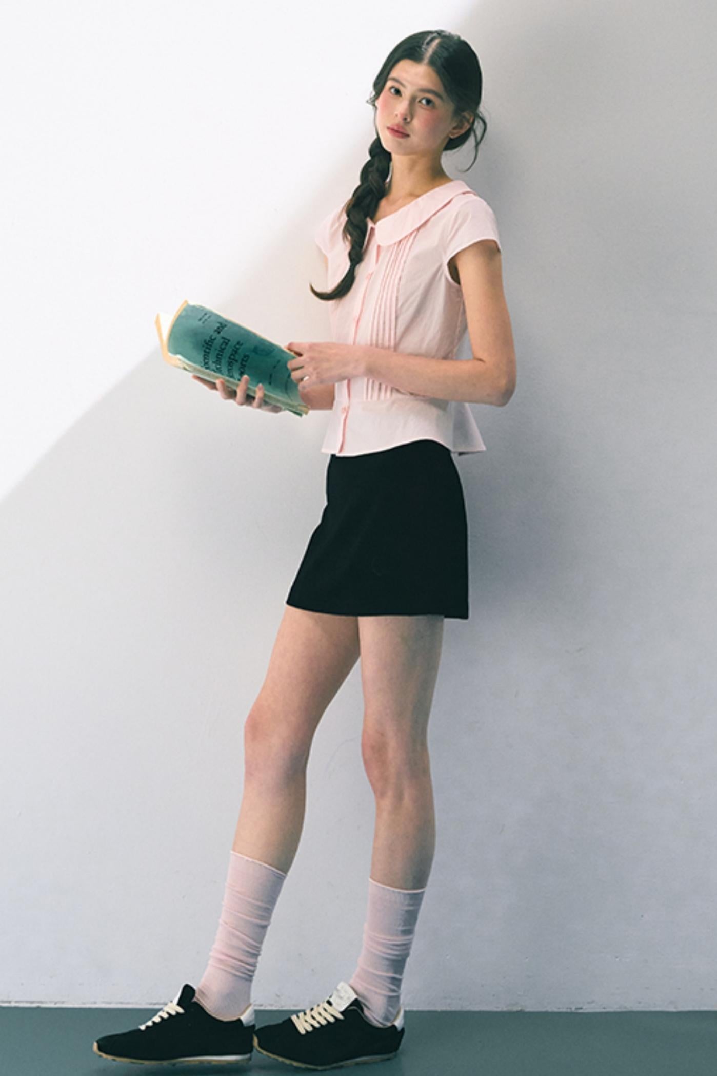 Navy Embroidered A-Line Skirt