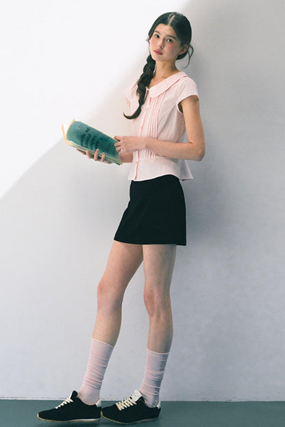 Navy Embroidered A-Line Skirt