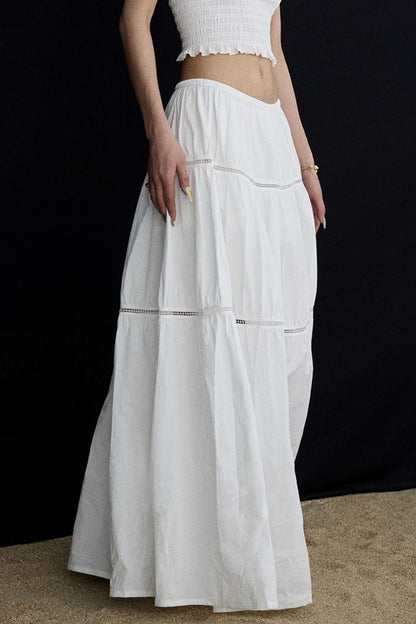 Elasticated White Long Skirt