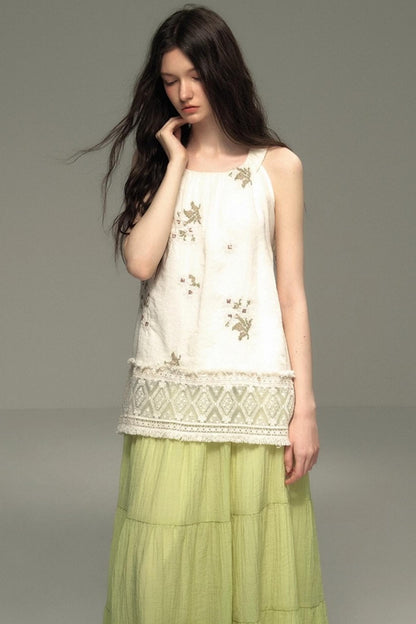 Neoclassical Embroidery Off-the-Shoulder Top