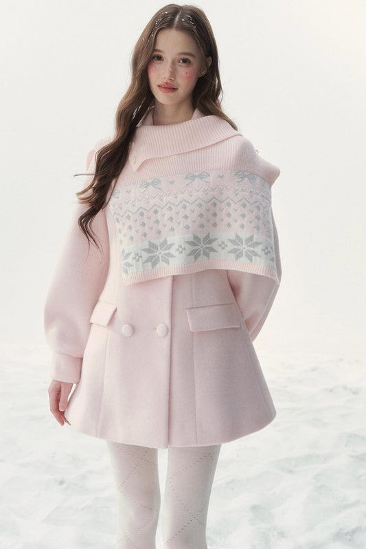 Double-Breasted Fur Collar Coat Set-Up