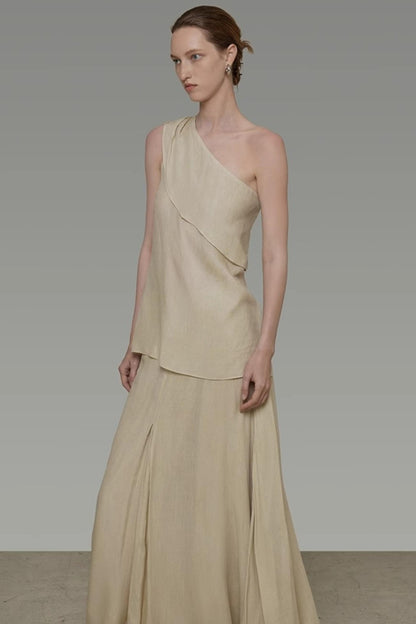 One-Shoulder Draped Two-Piece Set-Up