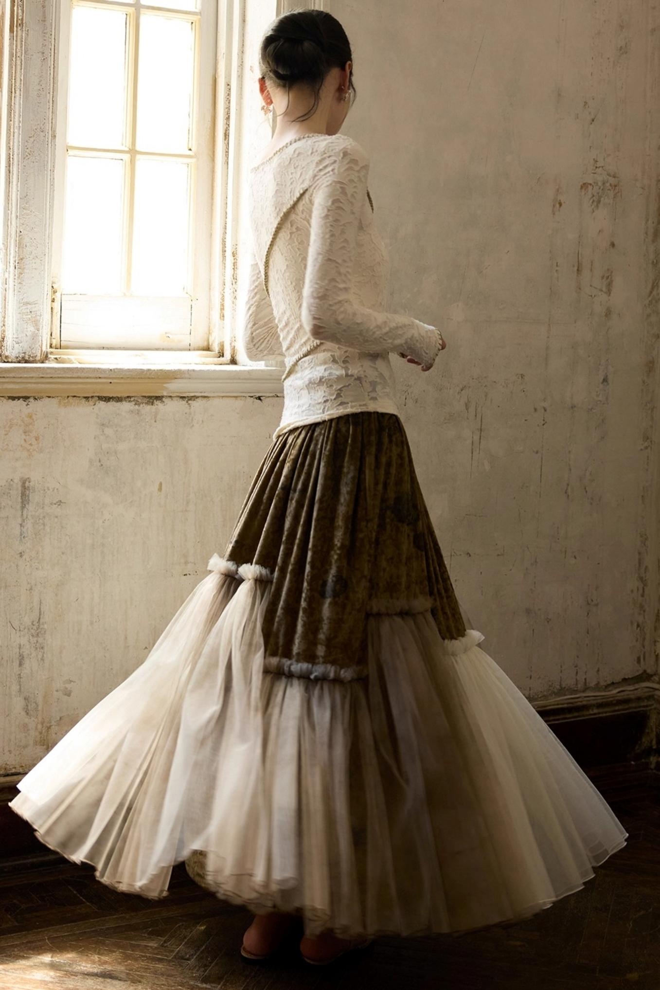 Velvet Mesh Patchwork Skirt