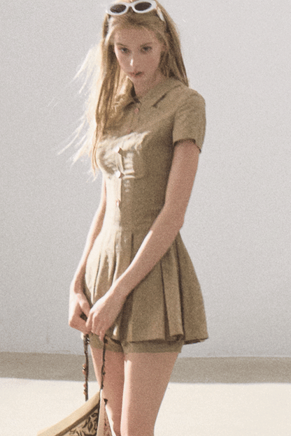 Pleated Textured Shirt Dress