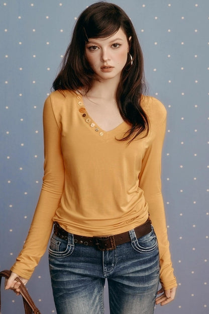 Winter V-Neck Long-Sleeved T-Shirt