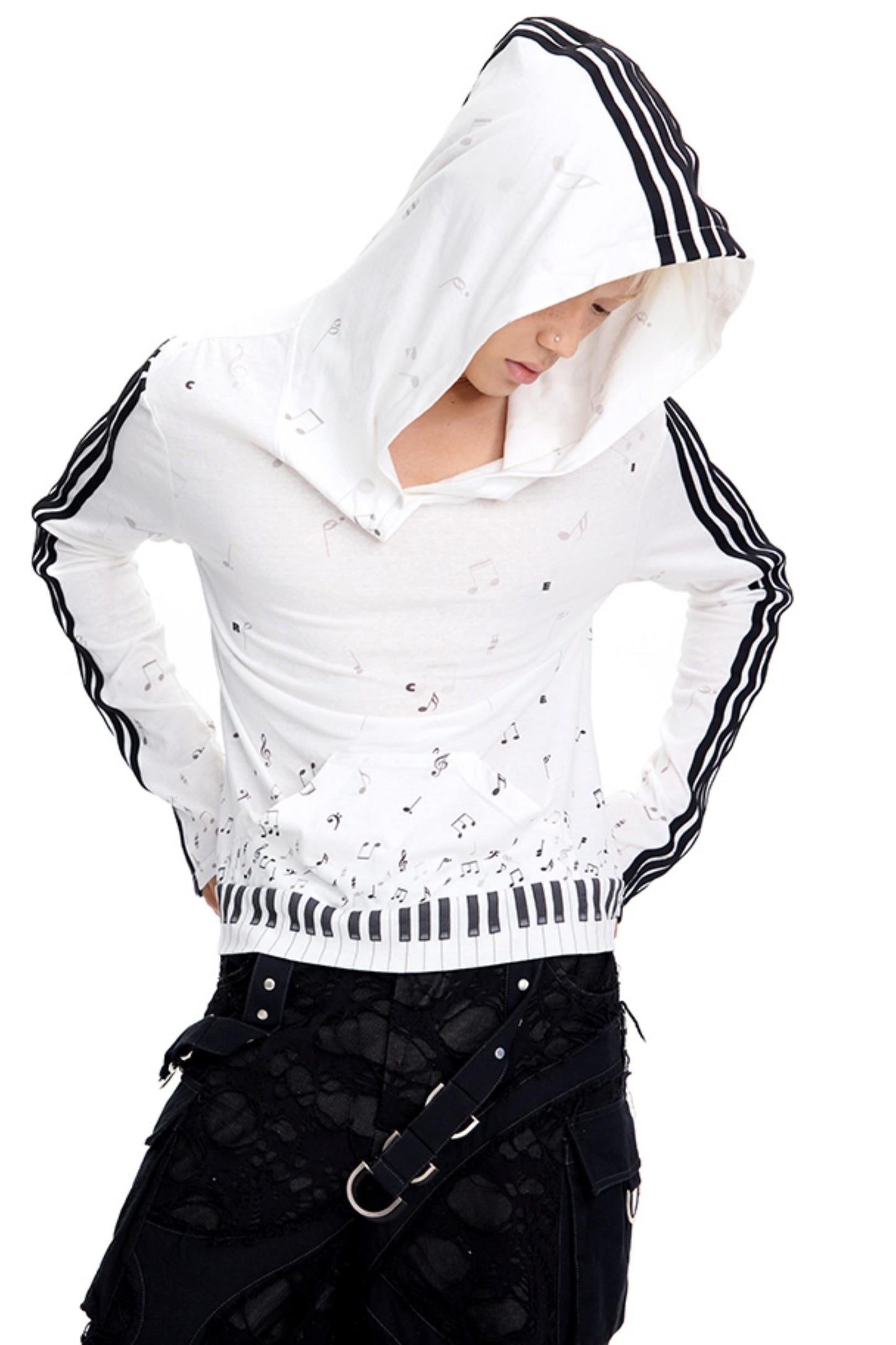 Piano Note Print Long-Sleeved Top