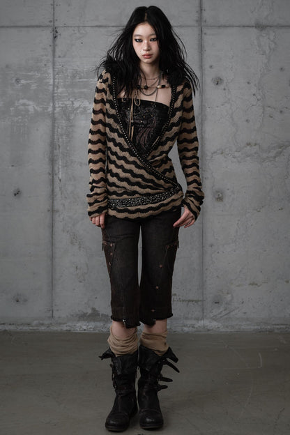 Bandeau Fake Two-Piece Striped Knit Top Set